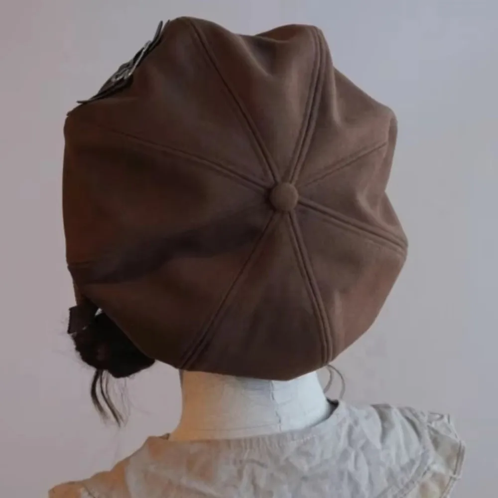 New Handmade Beret Cap Button Warm Style Newsboy Cap Women's Beret Cloud-Like Hat Women's Headwear