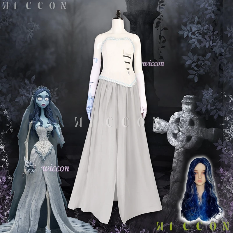 Halloween cadáver mascarada novia vestido de novia vestido Emily Victor Victoria pareja Cosplay gótico Zombie fantasma disfraz aterrador peluca