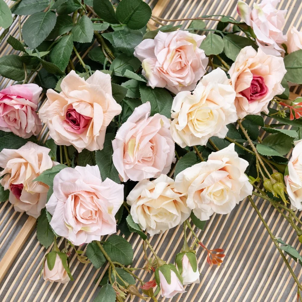 Artificial flower 3 heads corner rose wholesale wedding decoration home fake flower MW19950 pink, sky blue, champagne