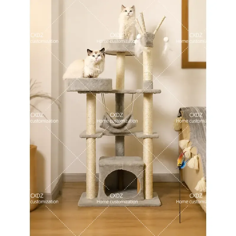 Cat Climbing Frame with Nest and Integrated Scratching Board Large Space Capsule Cat Tree Solid Wood Shelf Universal Cat