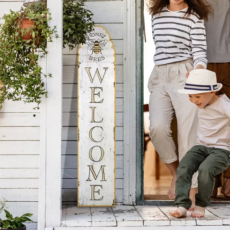 Retro Wooden Welcome Sign Wall Decor European Style Solid Wood Door Plate Outdoor Garden Entrance Hanging Ornament Home