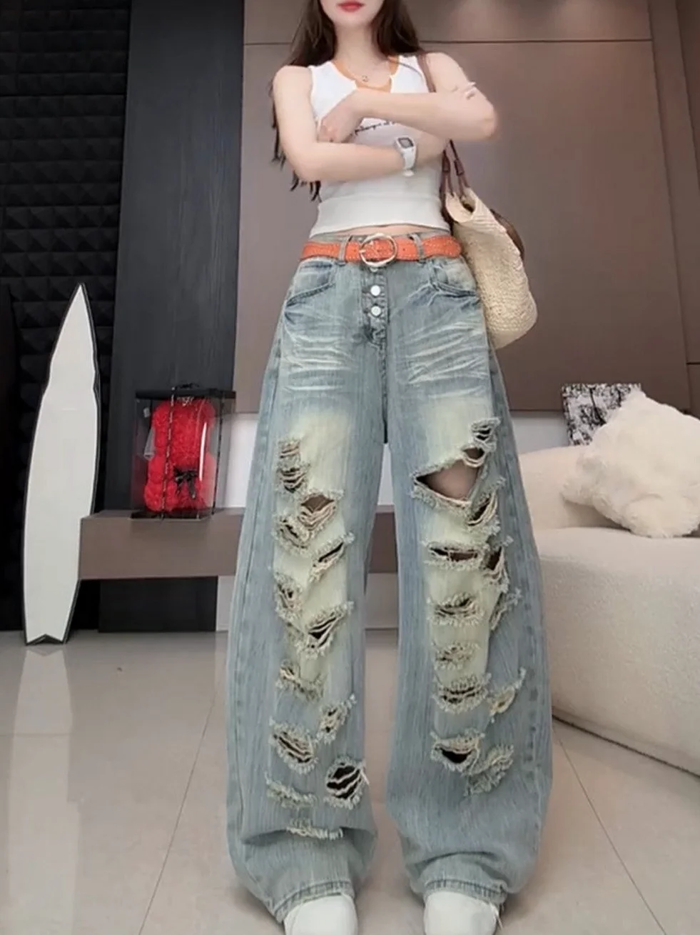 

Summer 2026 High Waist Straight Leg American Style Casual Vintage Denim Pants Wide Leg Trousers Breathable Loose Fit Jeans