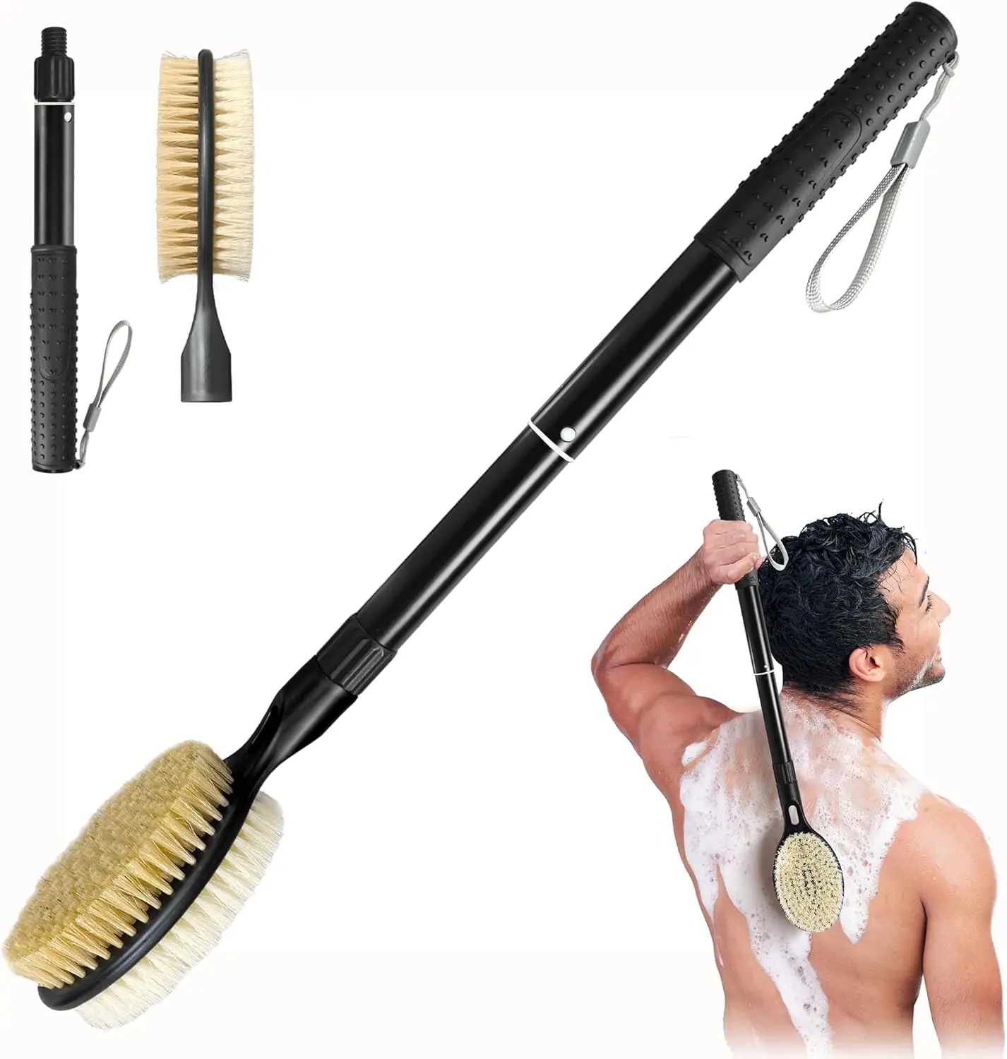 

Back Scrubber with Soft and Stiff Bristles, 17''-25'' Long Handle Dual-Sided Shower Brush for Body for Deep Cleaning