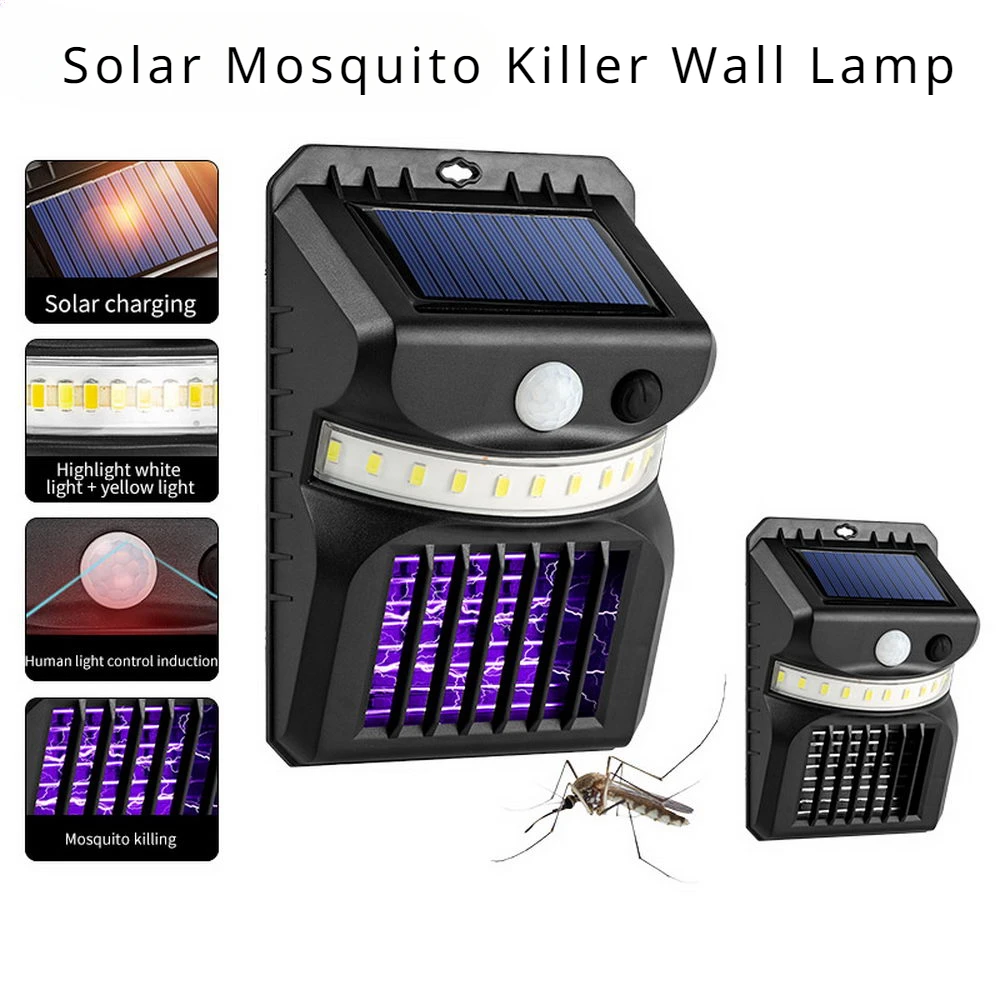 Zappers solares para insectos, Sensor PIR, luces LED de pared, descarga eléctrica, lámpara antimosquitos, insectos al aire libre, plagas, moscas,