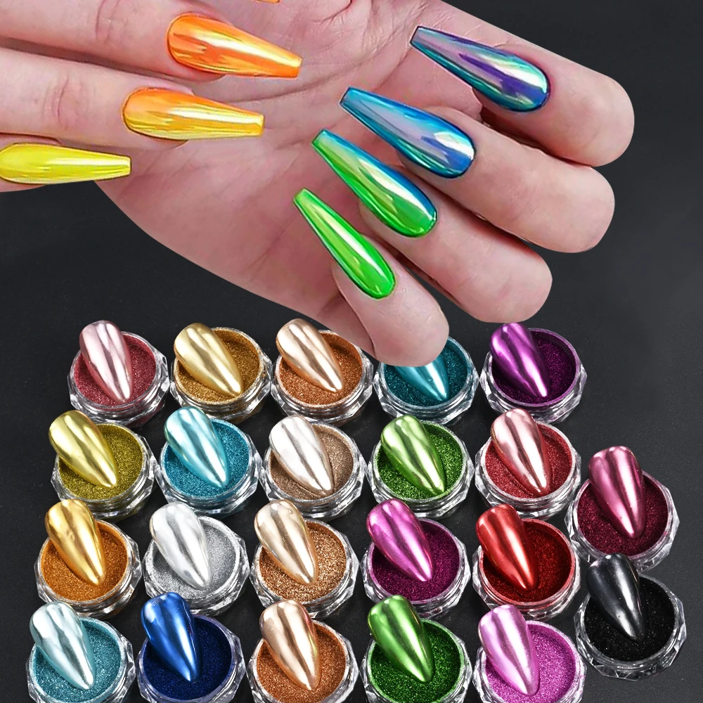 22 teile/satz Magie Spiegel Chrom Nagel Pulver Reiben Chrom Pigment Metallic Holographische Glitter Staub Gel Polnisch DIY Nagel Dekore * &