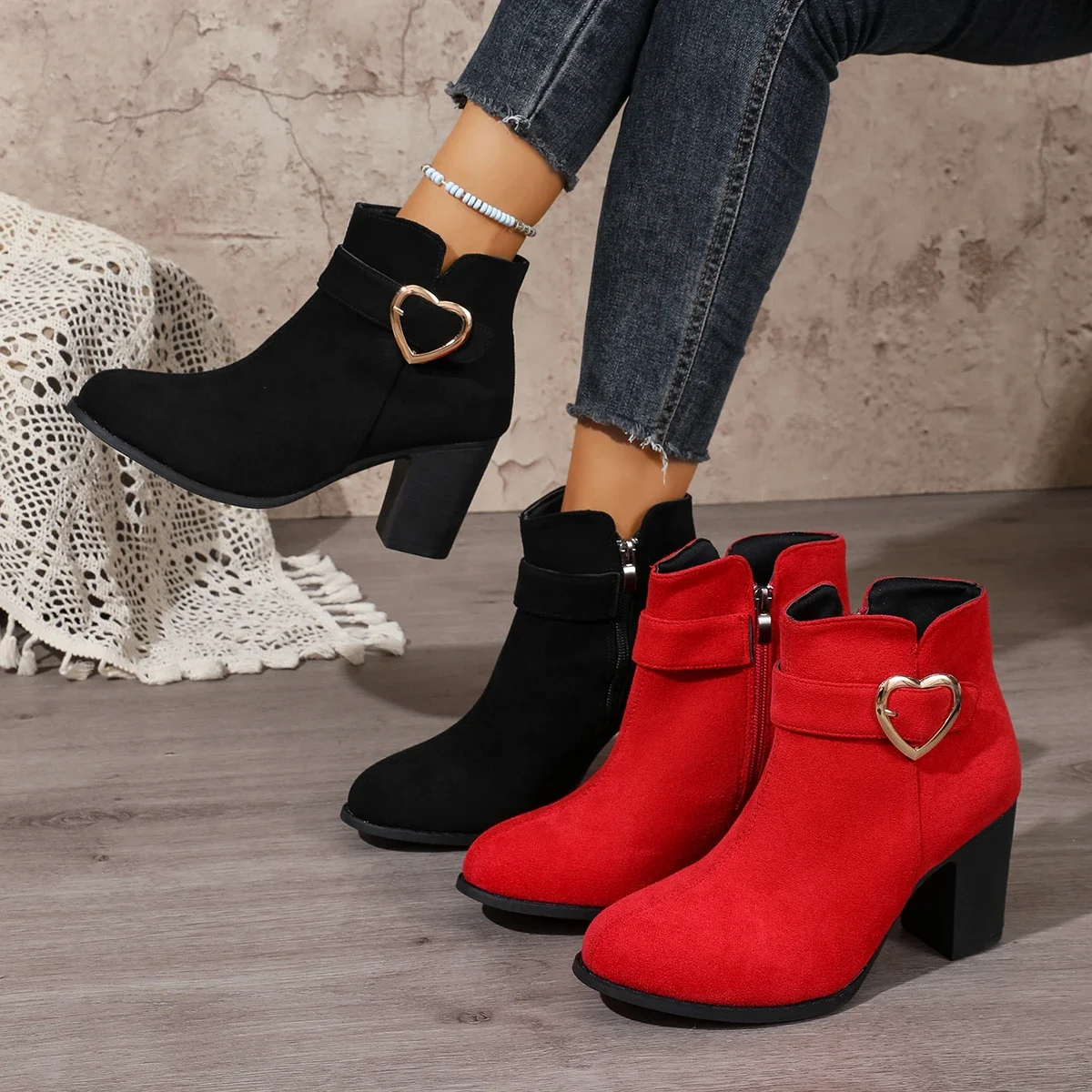 2026 Autumn/winter New Women Casual Ankle Boots Platform Side Zipper High Heels Short Boots Comfortable Designer Shoes for Women