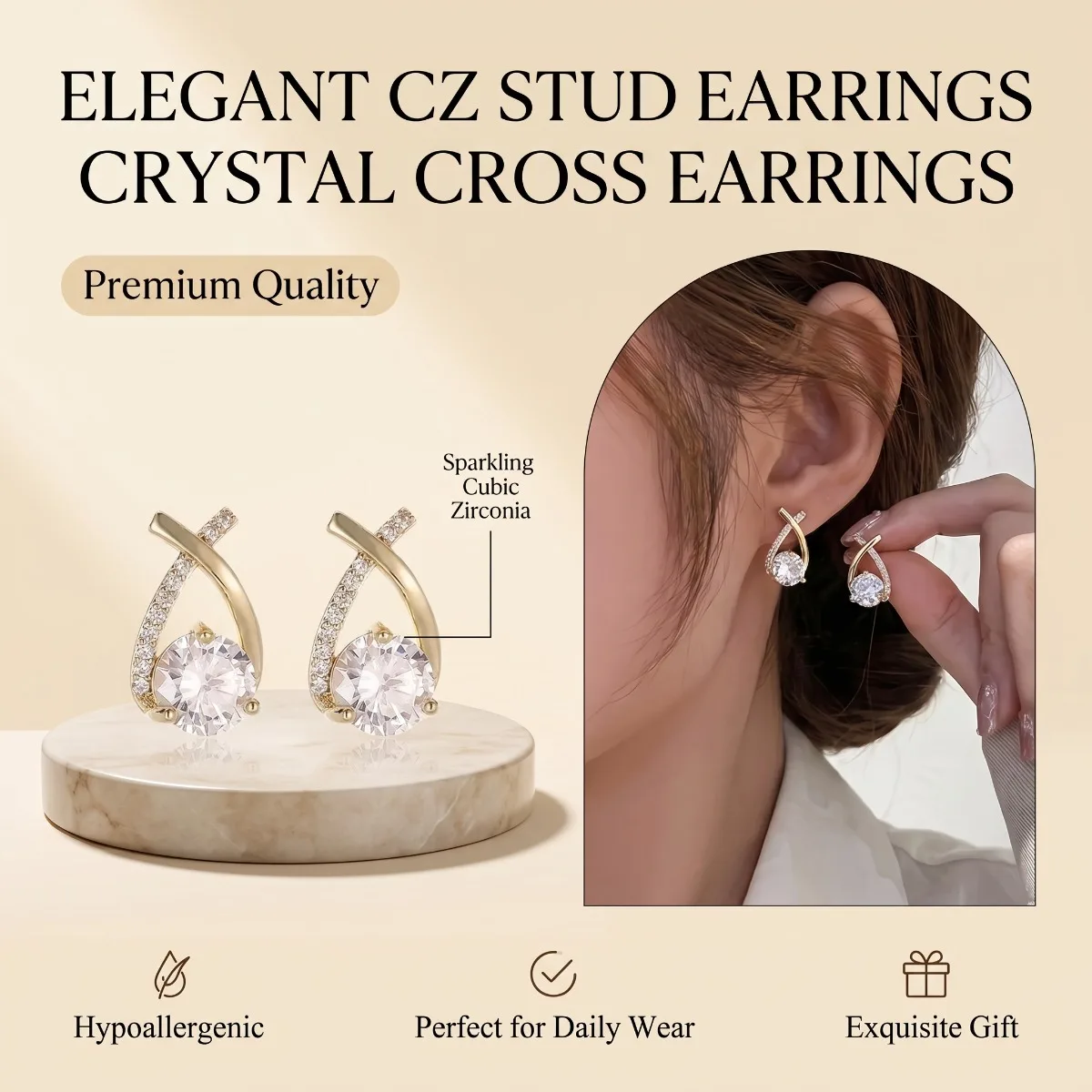 Women Luxury Teardrop Stud Earrings Sparkling Cubic Zirconia Twisted Crystal Geometric Ear Studs Jewelry for Girls Daily Wear