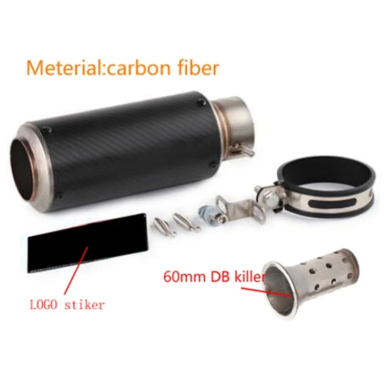 Motorfiets uitlaat inox uitlaat koolstofvezel uitlaat Universele 51/60mm met DB Killer voor z900 R3 R25 MT07 MT09 R1 Z400 Z650
