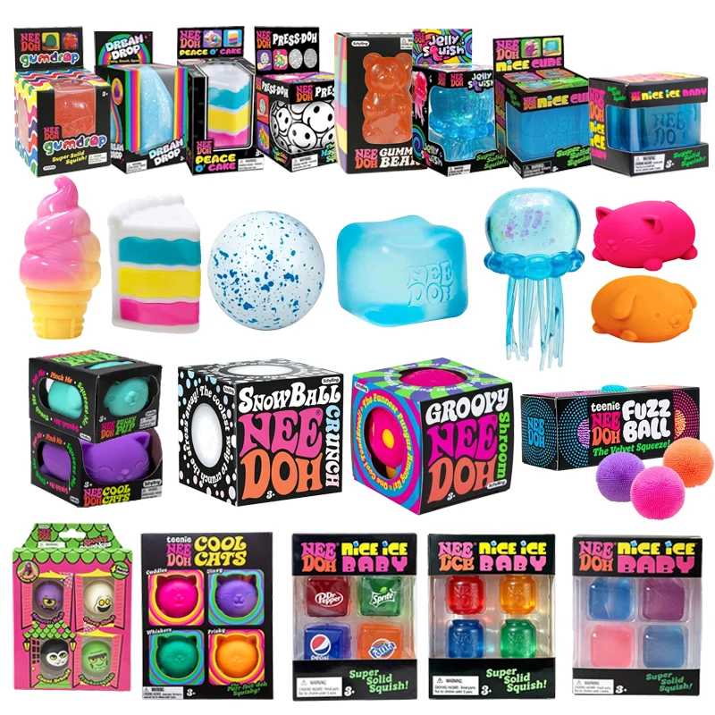 Needoh Cube Drip Teenie Fuzz Ball Fidget Toy Maltose TPR Cake Snow Ball Gummy Bear Stress Relief Anxiety Calming Focus Toy Gift