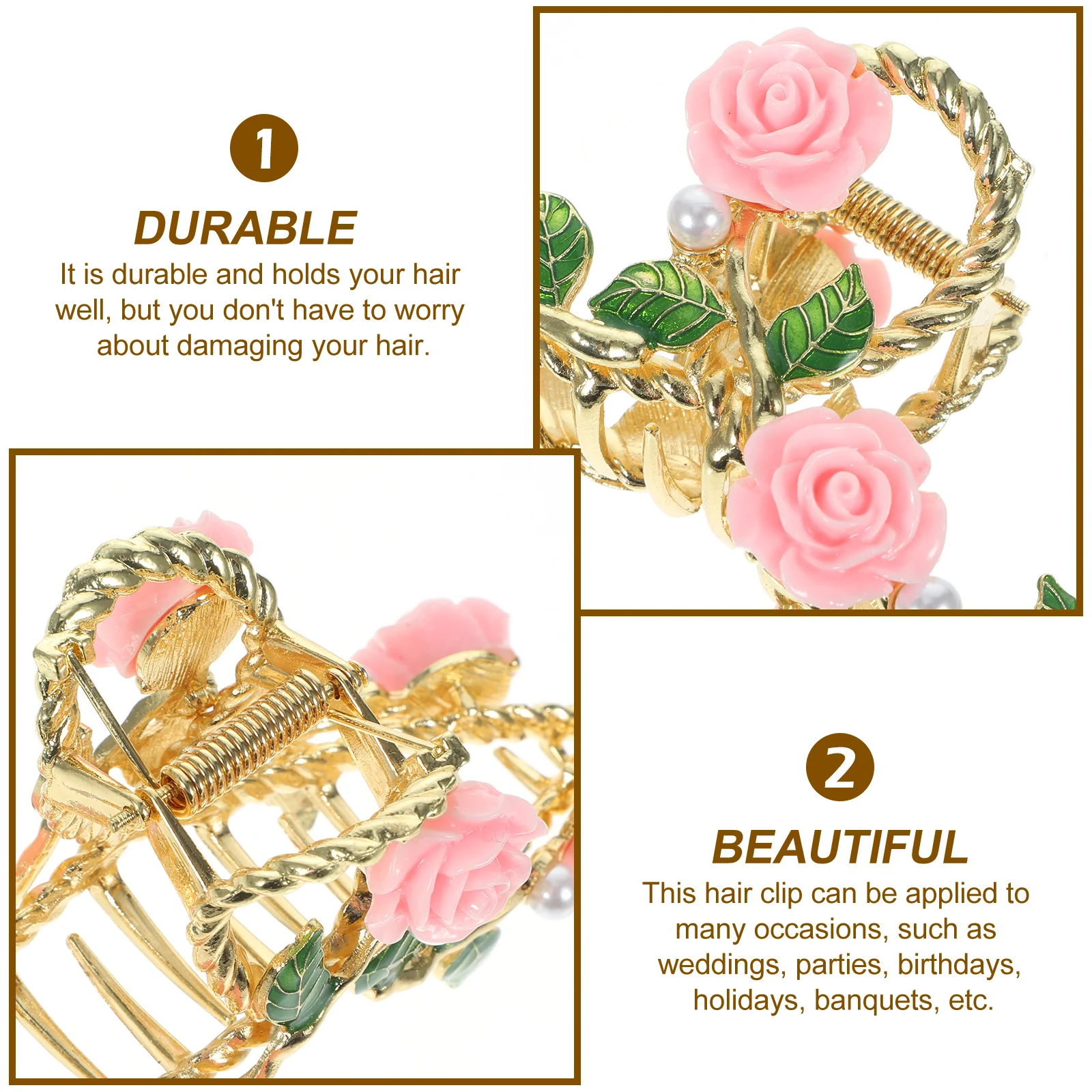 

Large Rose Hair Claw Clip for Women Alloy Metal Jaw Clip Strong Hold for Thick Long Fine Hair Daily Wear Party Wedding