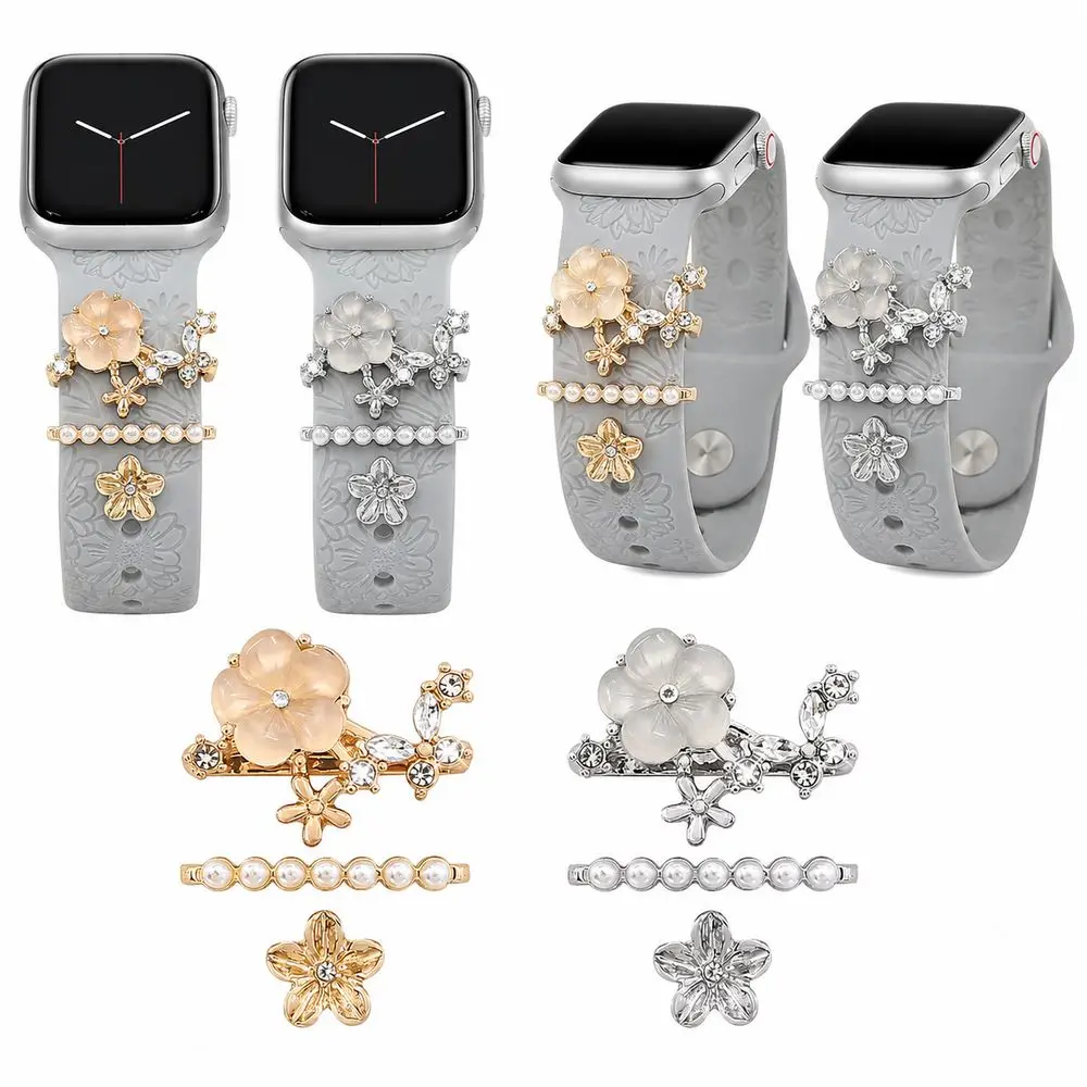 Metal Strap Decorative Ring Flower Jewelry Watch Bracelet Decoration Diamond Watchband Charms Ornament for Apple Watch Strap