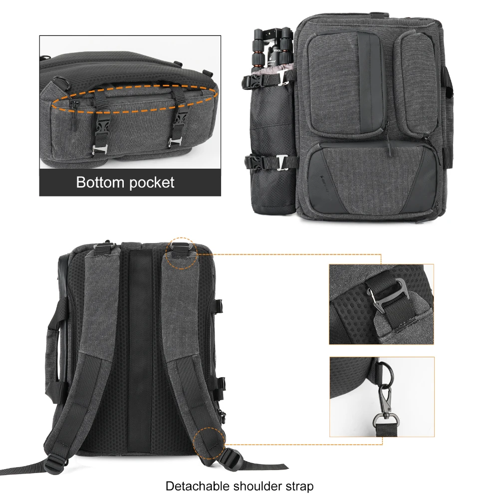 Besnfoto Camera Backpack Bag,12L Waterproof Canvas Potography Camera Case With Laptop Compartment for Outdoor Shooting