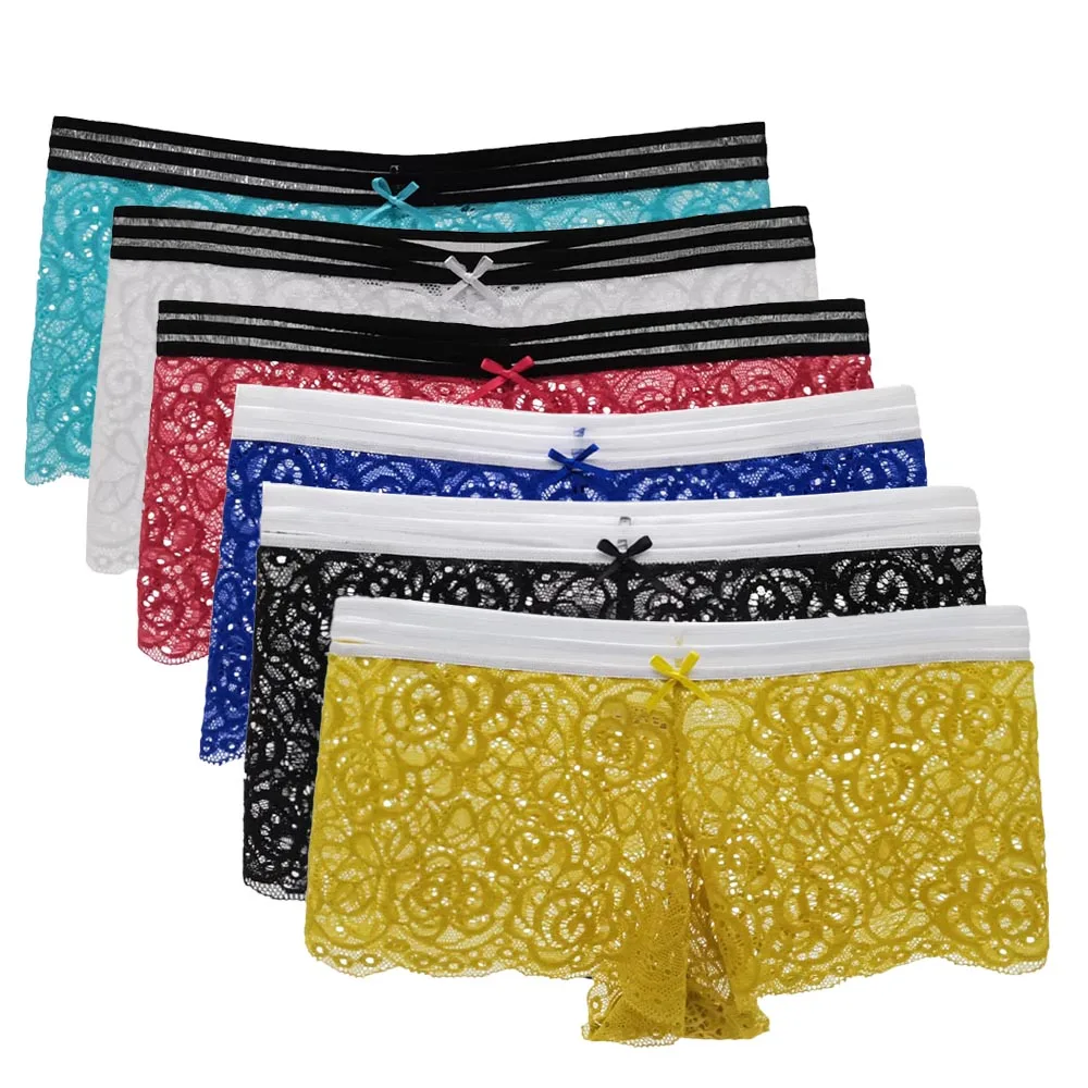 5 Pcs/Set Female Boxers Underwear Lace Boyshorts Women Transparent Panties Shorts Ladies Lingerie