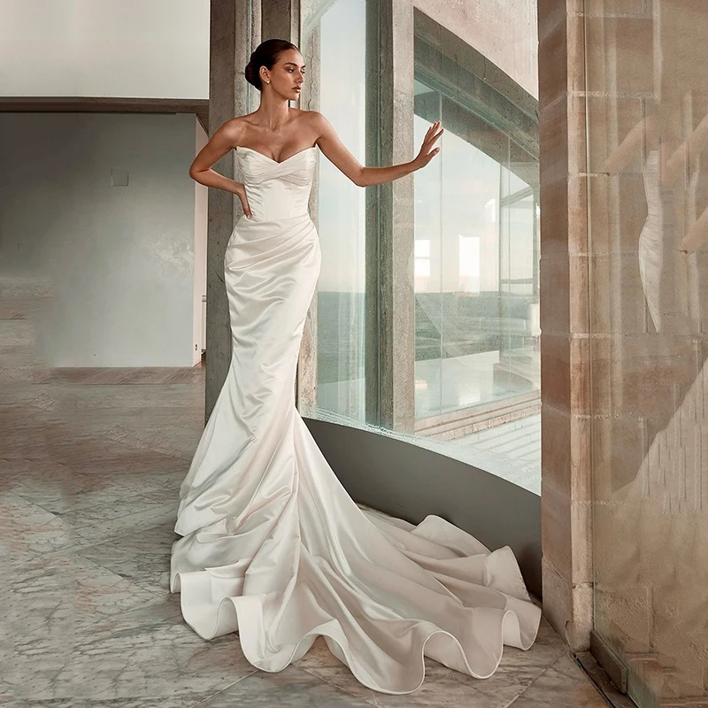 Eightree-vestidos de novia de sirena blanca, escote en forma de corazón, sin mangas, cola de barrido, vestido de novia largo de noche, vestido de fiesta de boda personalizado