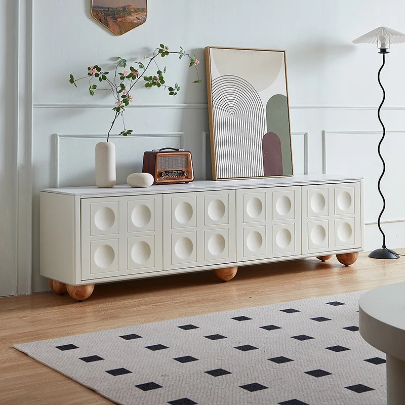 French floor-to-ceiling TV cabinet, modern living room small apartment household medieval solid wood rock slab locker