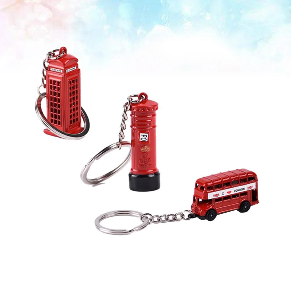 3PCS/Set British Tourist Souvenir Keychain Telephone Booth Mail Box Double-decker Bus souvenirs keychain