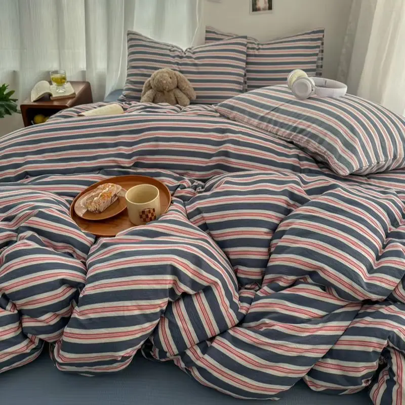 

Двухслойный марлевый пододеяльник в красно-синюю полоску для дома, размеры Single/Queen, funda nordica 150 cama, 이불커버