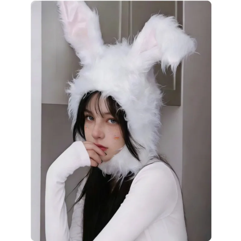 3pcs/Fuzzy Bunny Ear Beanie with Moving Ears - Soft Faux Fur Winter Hat for Women, Cute Animal Costume Hat with Floppy Ears