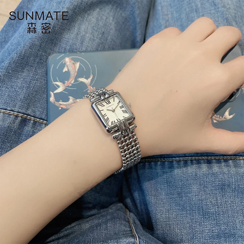 2025 New SUNMATE Women's Luxury Quartz Watch Waterproof Stainless Steel Women's Watch Fashion Elegant Round Bead Bracelet Watch
