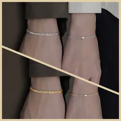 Simple Fashion Stainless Steel Bracelet Set for Couple Unisex Women Men Lover Crystal Heart Silvery Chain Bracelets Jewelry