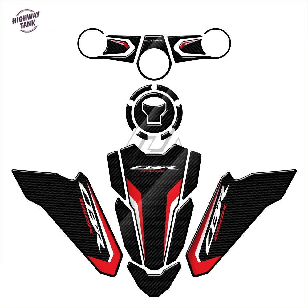 

3D Carbon-look Triple Yoke Defender Sticker Side Tank Pad Protection for Honda CBR650R 2019-2022