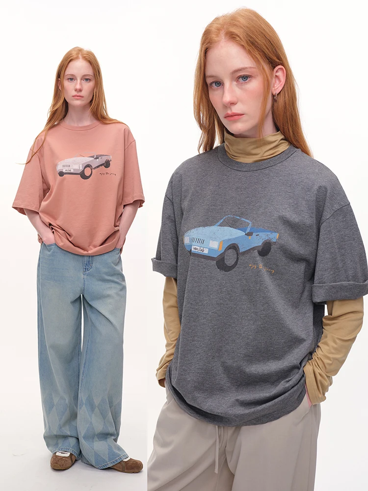 

Футболка UMILAB из 100% хлопка с коротким рукавом, винтажный стиль, с принтом, свободный крой, повседневная одежда для женщин, круглый вырез, весенний сезон