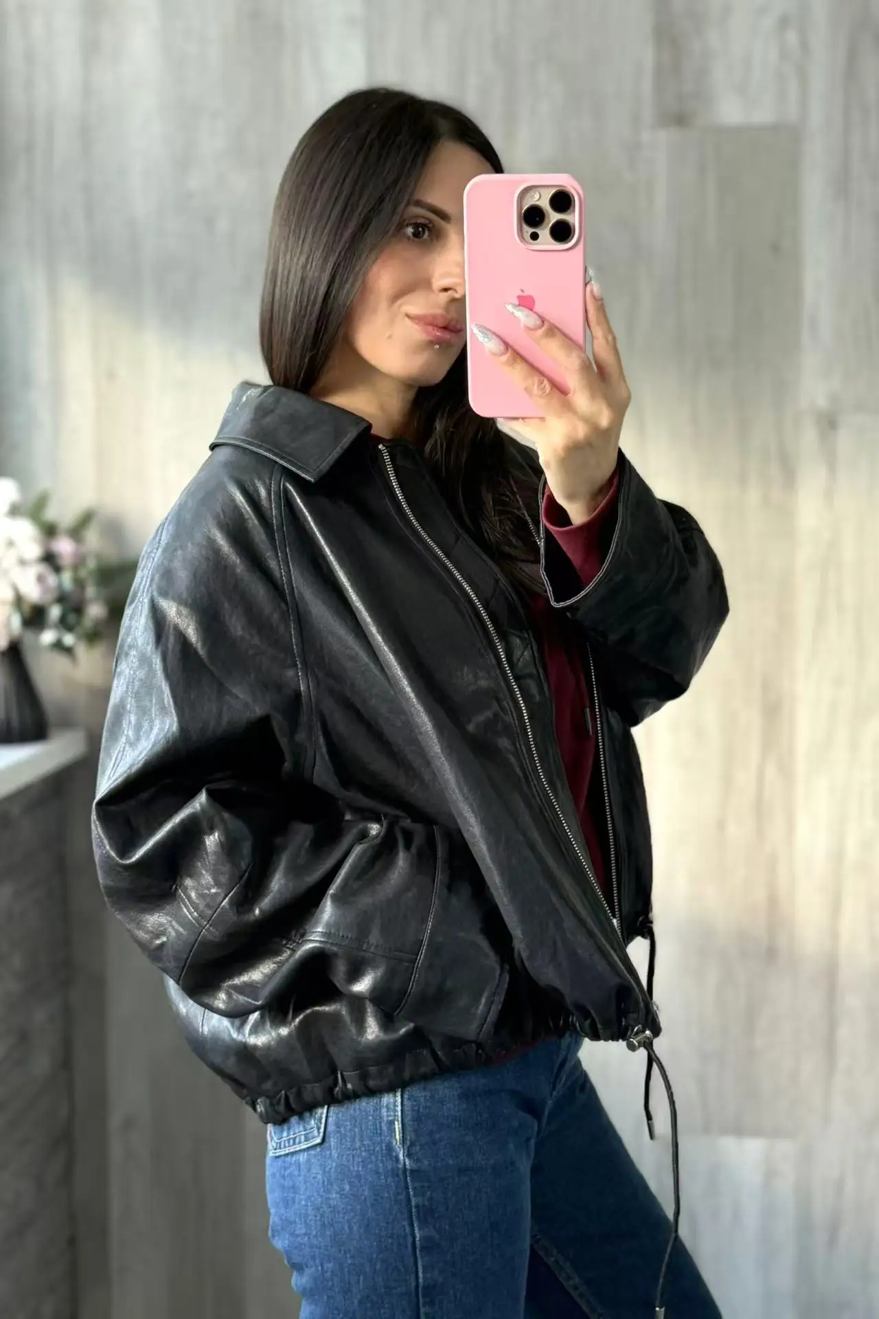 2025 Women's Fall PU Leather Jacket with Adjustable Waist