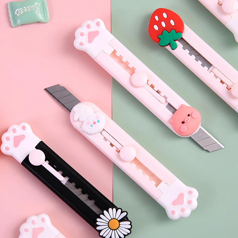 Mini Kawaii Utility Knife Cat Paw Art Box Paper Cutter Cute Craft Stationery Scalpel Blades Letter Opener School Office Supplies