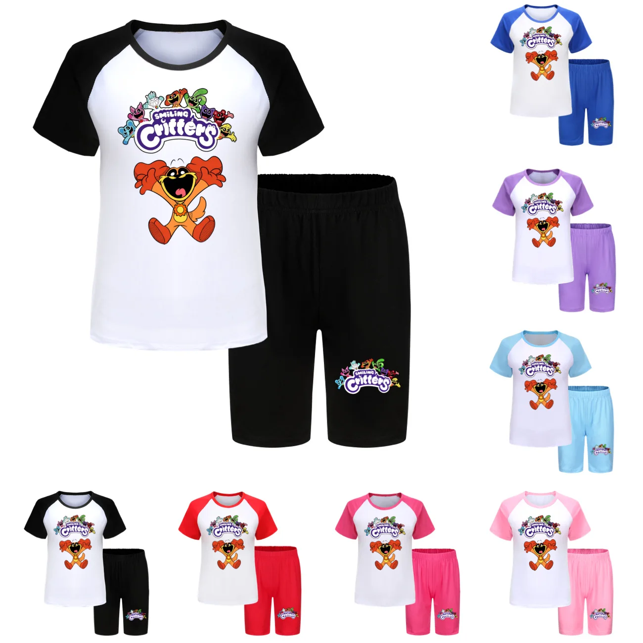 

Cartoon Smiling Critters Catnap Boy Girl Tops Short Sleeve Tops Children T-Shirts Game Tee Shirt Kids Kawaii Casual Clothes Sets