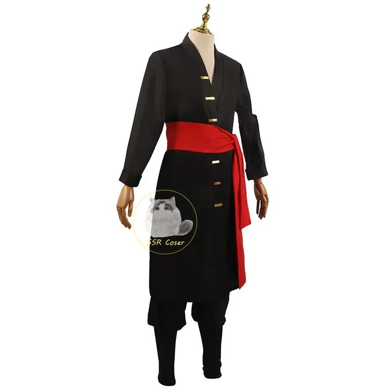 11Anime Roronoa Zoro Costume Cosplay Uniforme Cappotto Nero Cintura Pantaloni Testa Sciarpa Roronoa Zoro Parrucca Orecchini Halloween Uomo Vestiti