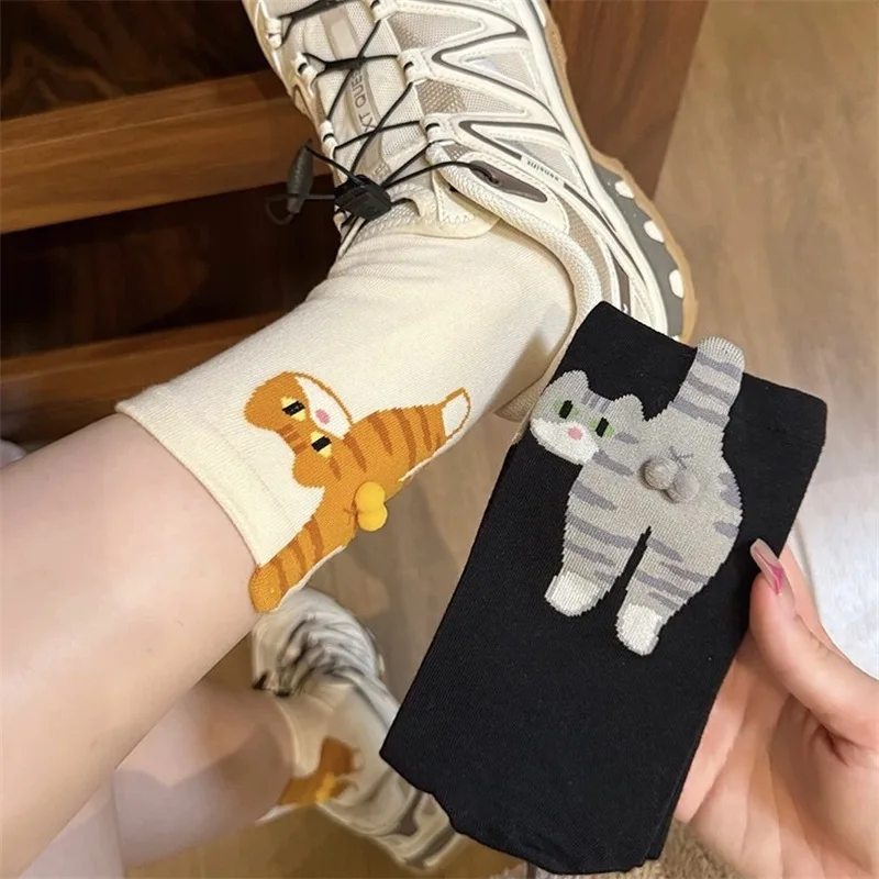 Niedliche Katzensocken mit Bällchen für Damen und Herren, lustige Tier-Crew-Socken aus weicher Baumwolle, originelles Halloween-Geschenk für Katzenliebhaber und Paare. – Detail 3