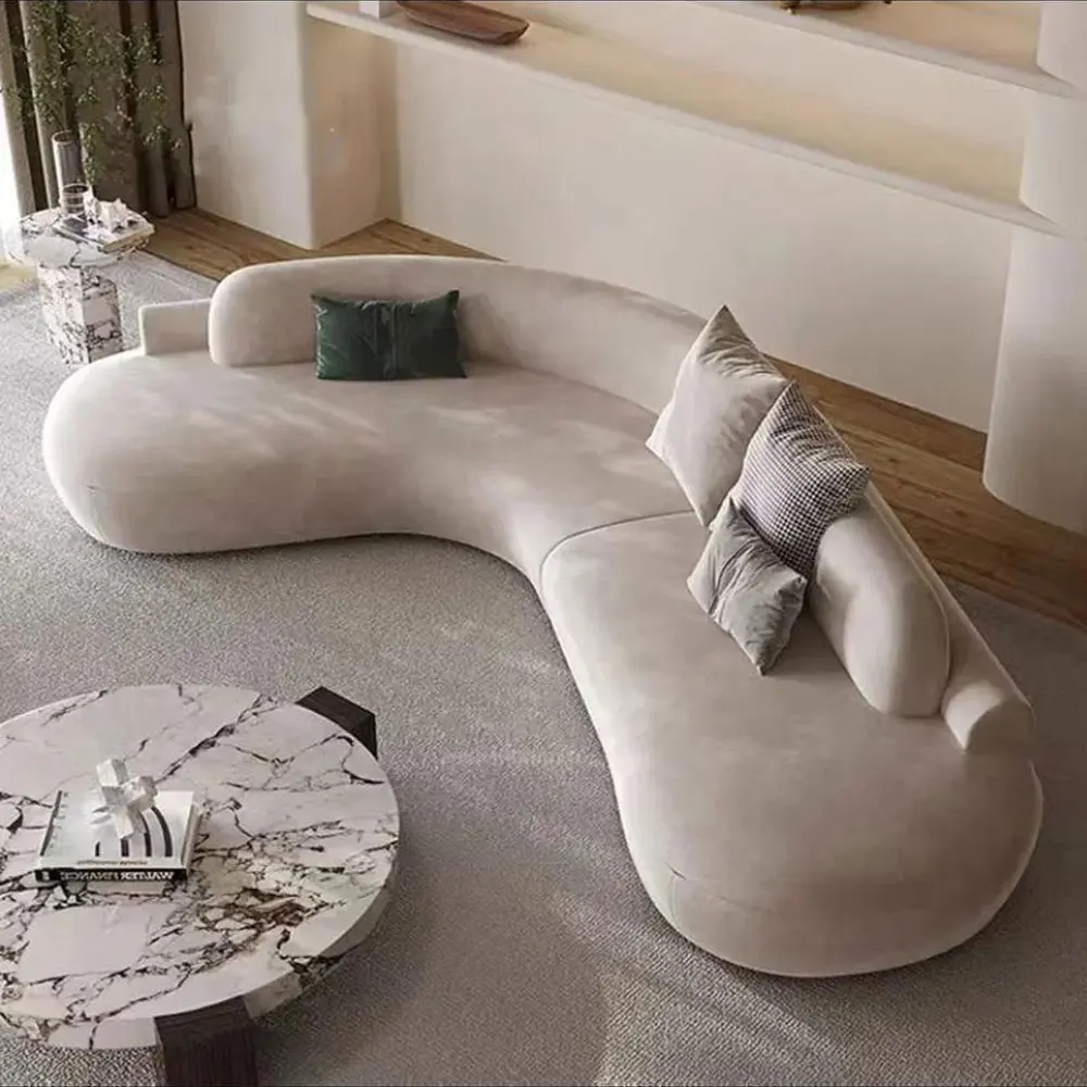 Italian Modern Modular Fabric Lamb Fleece Sofa Minimalist Corner Curved Set Living Room Couch