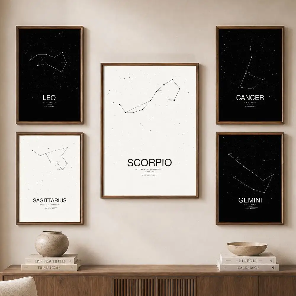 Minimalist Zodiac Constellations Astrology Star Map Graphic Poster Modern Aesthetic Wall Art for Home Bar Cafe Bathroom Decor