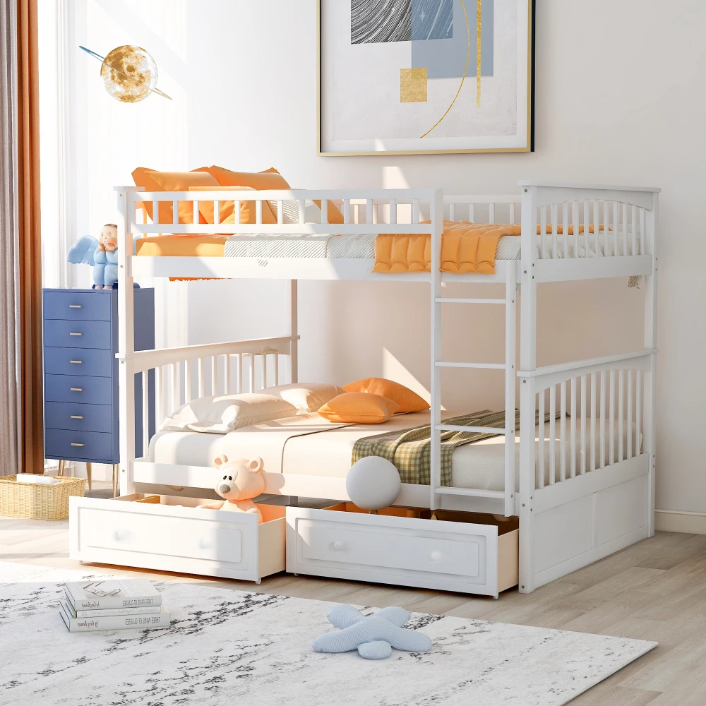 

Full-Over-Full Bunk Bed, Solid Wood With Two Storage Drawers, Convertible Into Two Full Size Daybeds