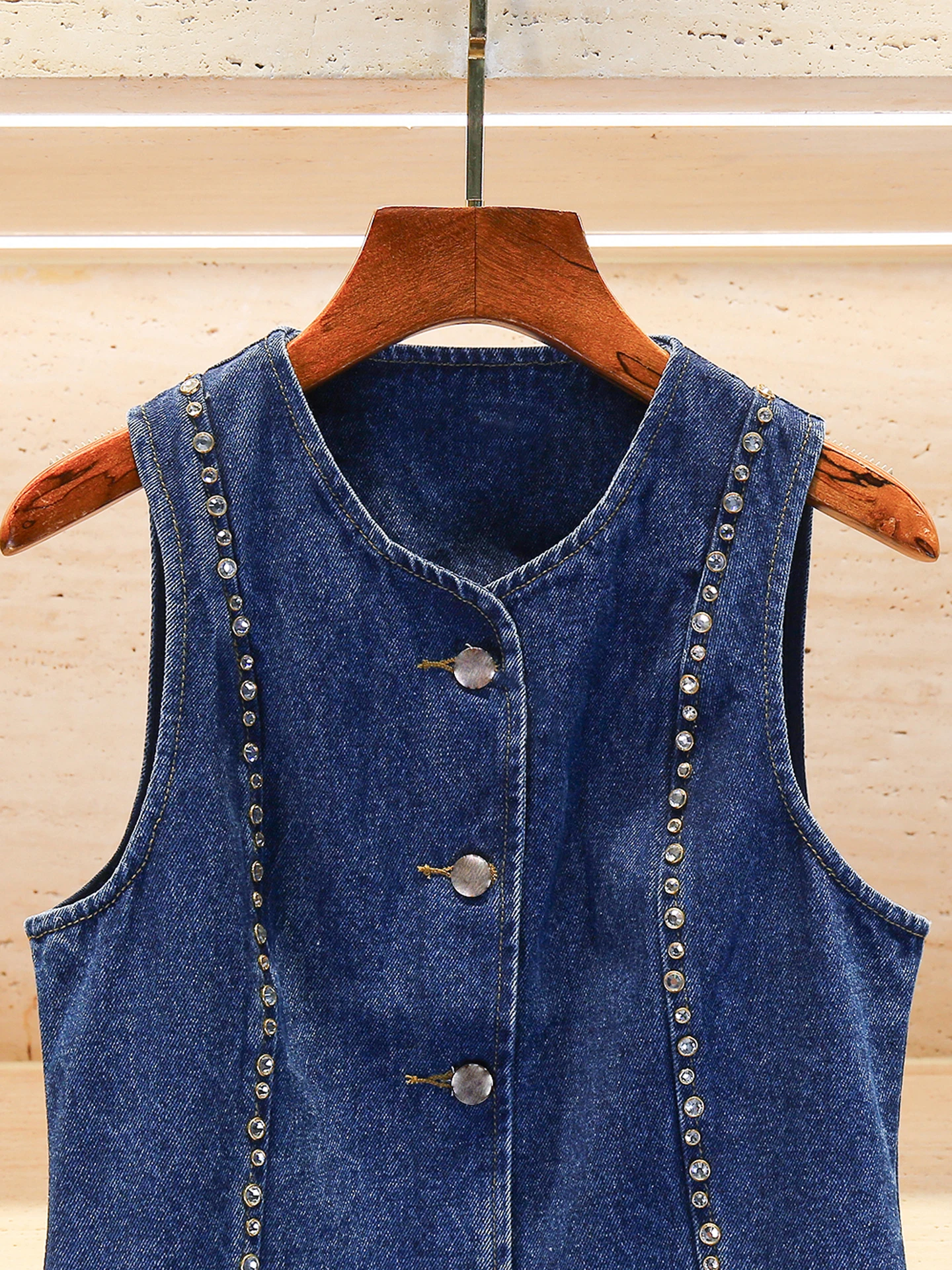 S Home South Oil الراقية المرأة الصيف تصميم تحسس الماس الجينز سترة علوية المرأة Faion تخفيف Sle ort طول #3