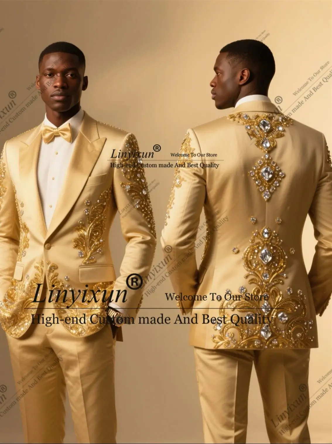 Luxury High-end Customized Jewelry Ornament Tuxedo Men Suits Wedding Groom Blazer Peaked Lapel 2 Piece Set rajes para hombre