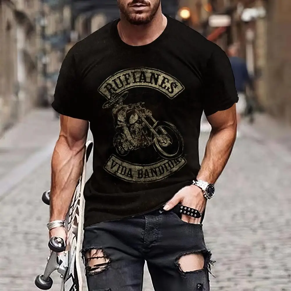 Vintage T-Shirt Motorcycle Men's T Shirt 3D Printing Car Short Sleeve Tees Summer Men Clothing Casual Blouse Classic Bike Tops