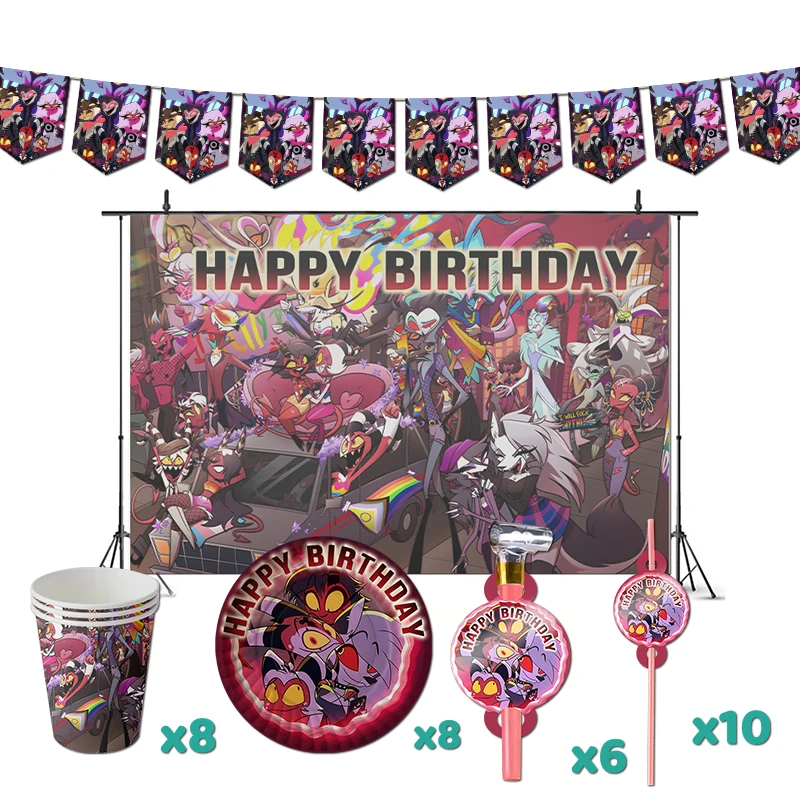 Helluva Boss Birthday Party Decorations TV Series Theme Supplys Banner Cups Plates Toddler Hazbin Hotel