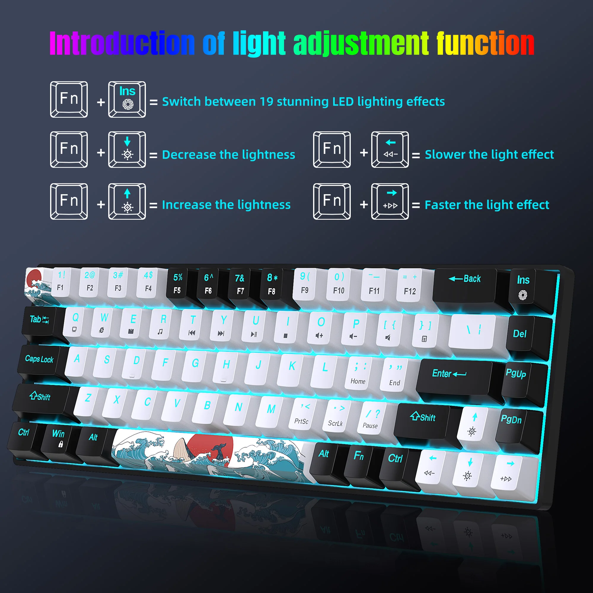 Mechanical Gaming Keyboard, 68 Keys Gaming Keyboard With Blue/Switches, Detachable Type-C Cable Mini Keyboard With Blue Light