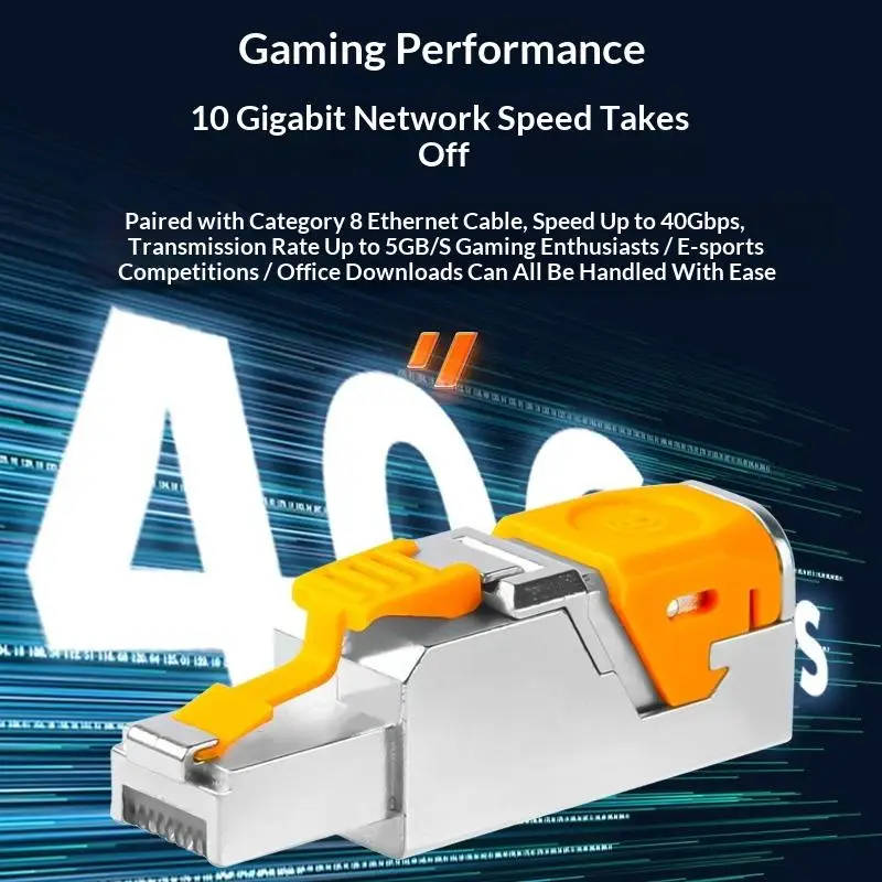 New RJ45 Cat8 Cat7 Cat6A Connectors Metal Tool Free Easy Termination Plug 2000MHz 40G LAN Cable 22/ 24AWG Reusable Ethernet Plug