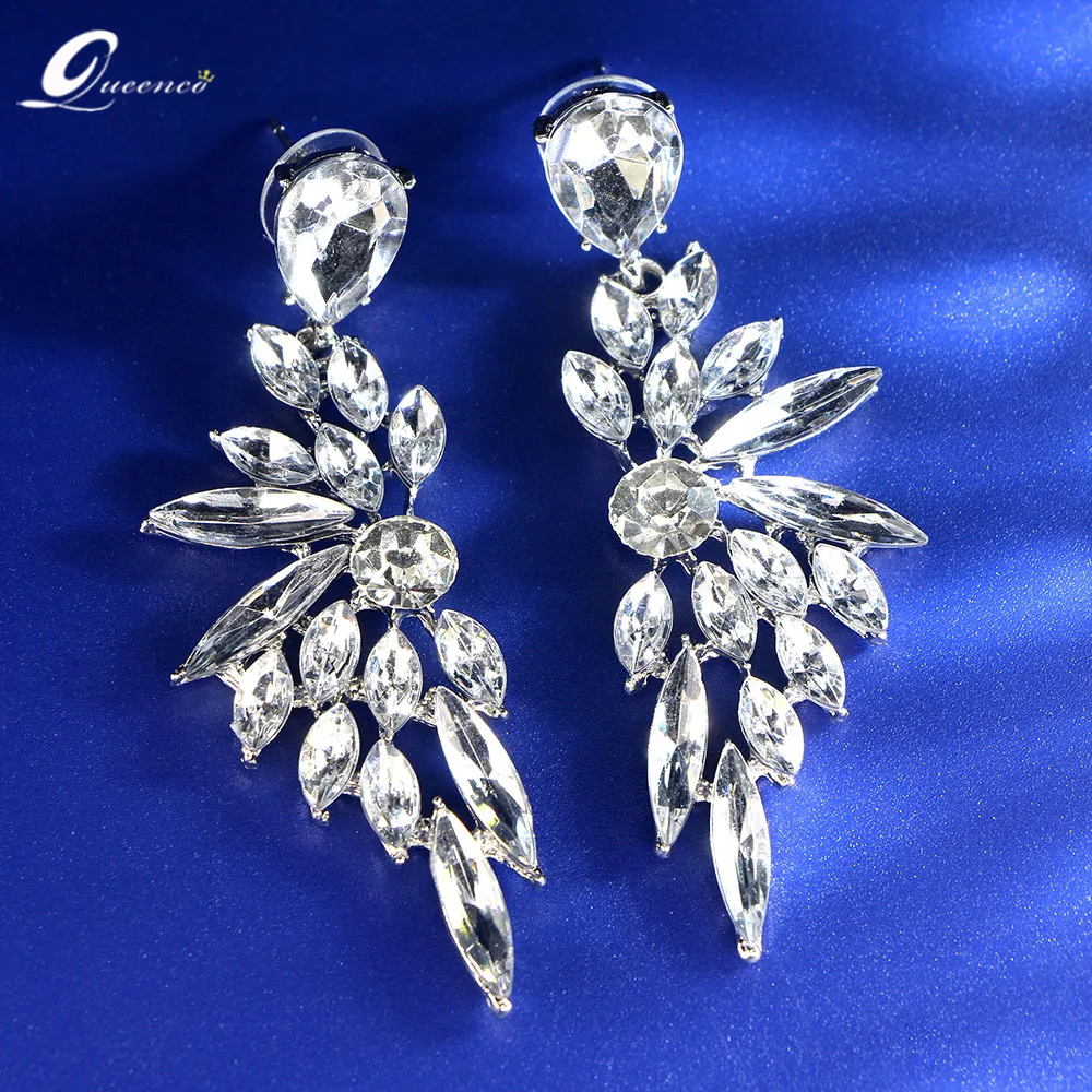 

Fairy Wings Big Earrings Silver Color Crystal Drop Accessories Women's Earring 2022 Trend Luxury Wedding Party Jewelry For Women