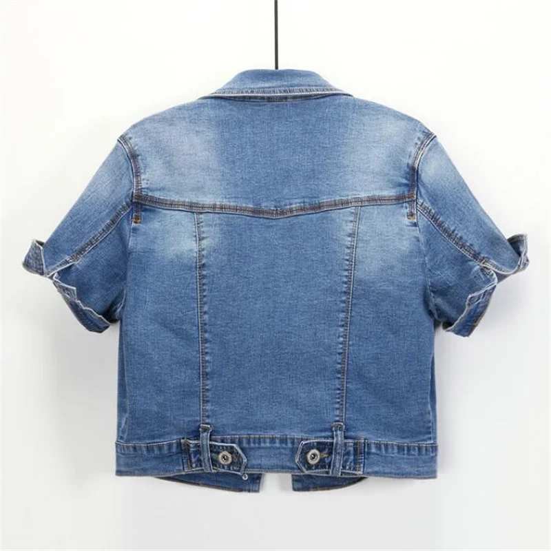 Denim เสื้อผู้หญิงแขนสั้นเสื้อแจ็คเก็ตผู้หญิงยืดหยุ่นสบาย Denim Coat Chaqueta Vaquera Mujer Veste กางเกงยีนส์ Femme