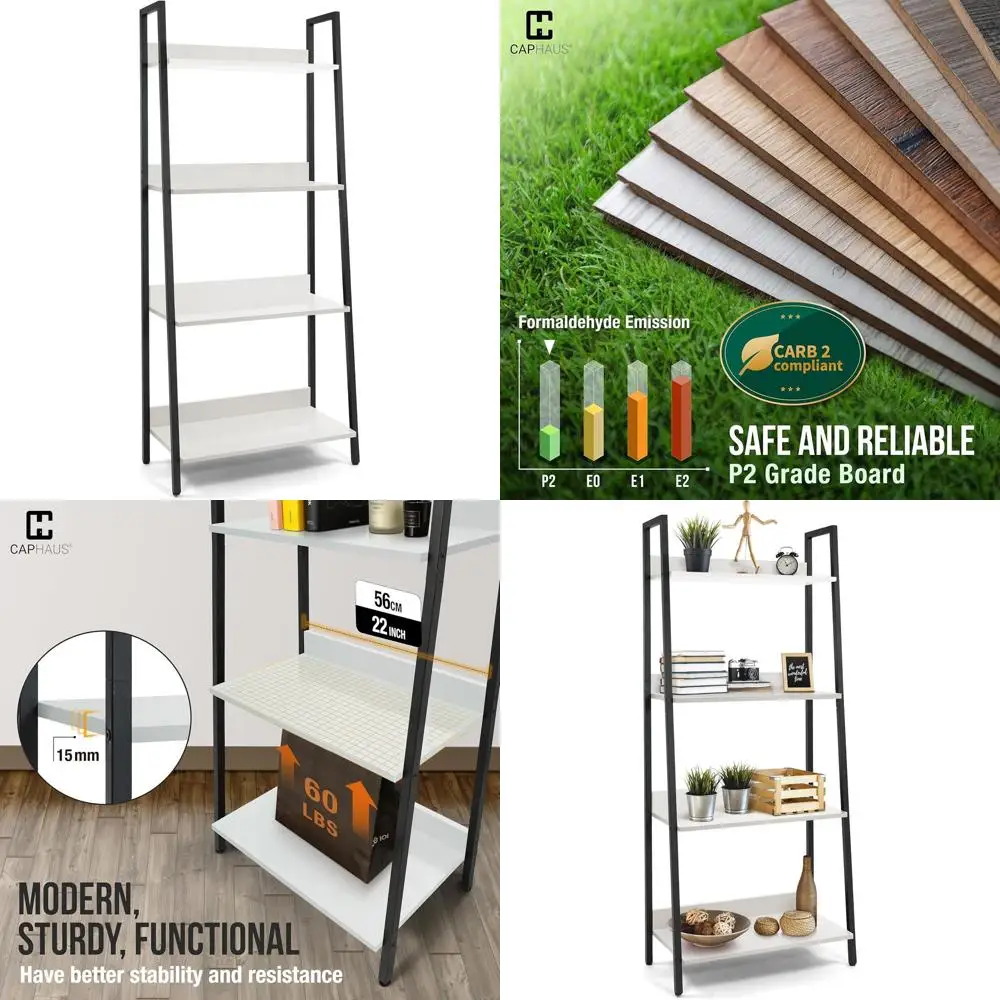 

4-Tier Bookshelf, 24 Wide, Freestanding Storage Rack, White Wooden Shelves for Home, Office, Living Room, Kitchen