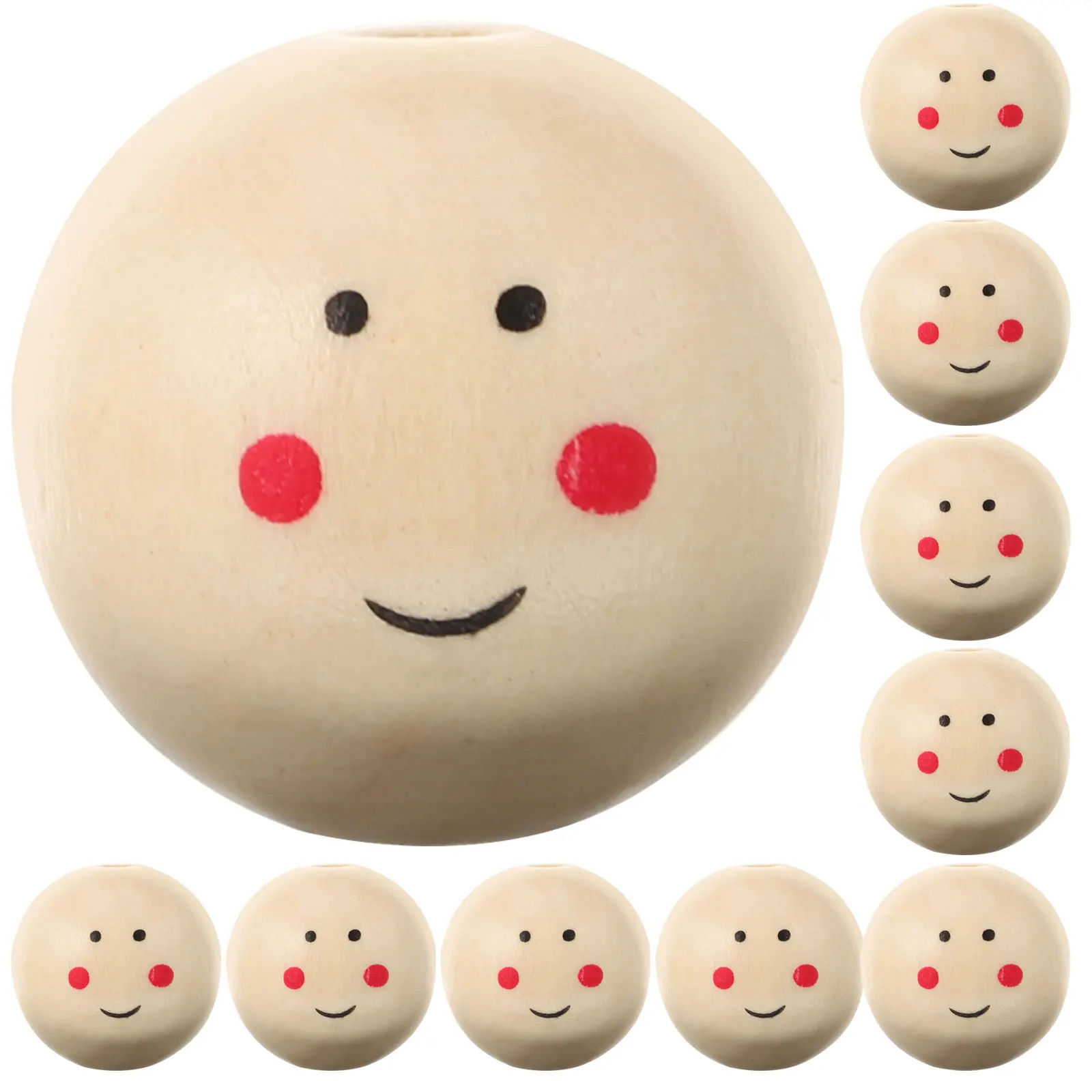 

20pcs Wooden Natural Wood Head Shape DIY Loose Beads Face Beads Jewelry Craft Project Accessories