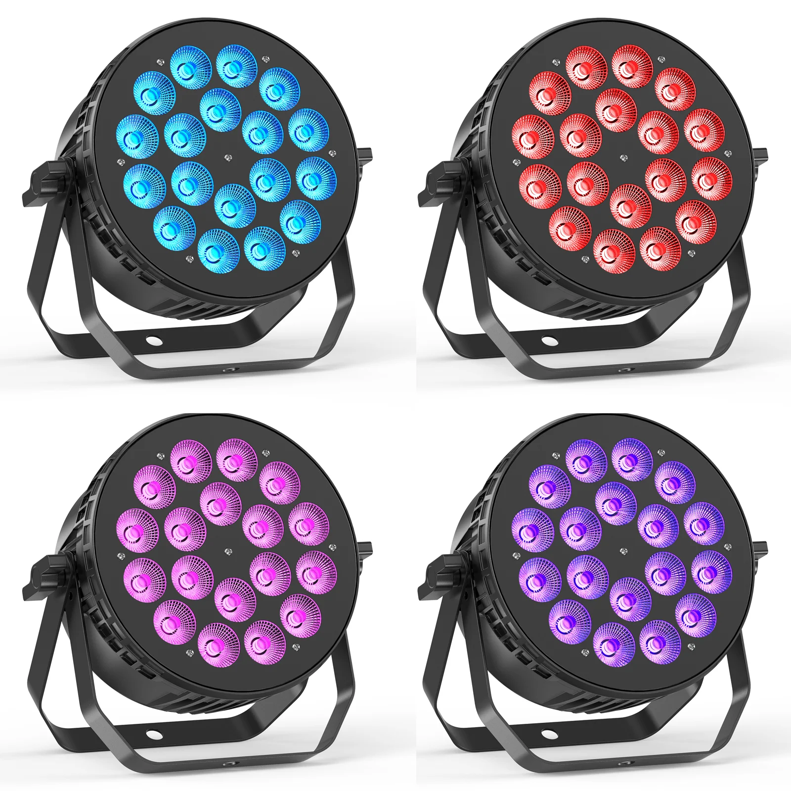 Yiflamefly 4 projecteurs PAR 180W, 18x10W LED RGBW, lumières de scène à faible bruit, DMX, pour mariage, fête, KTV, bar, boîte de nuit, spectacle
