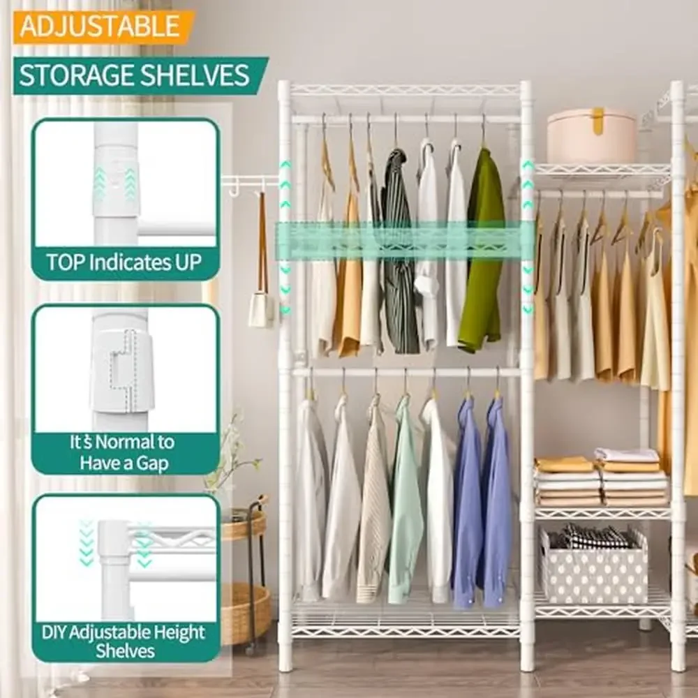 7-Tier Freestanding Garment Rack with Adjustable Shelves and Hanging Rods Heavy Duty Clothes Storage Organizer Portable Wardrobe