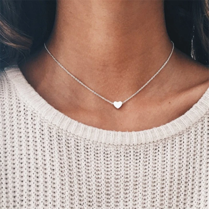Tiny Heart Necklace for Women SHORT Chain Heart Pendant Necklace Gift Ethnic Bohemian Choker Necklace Drop Shipping