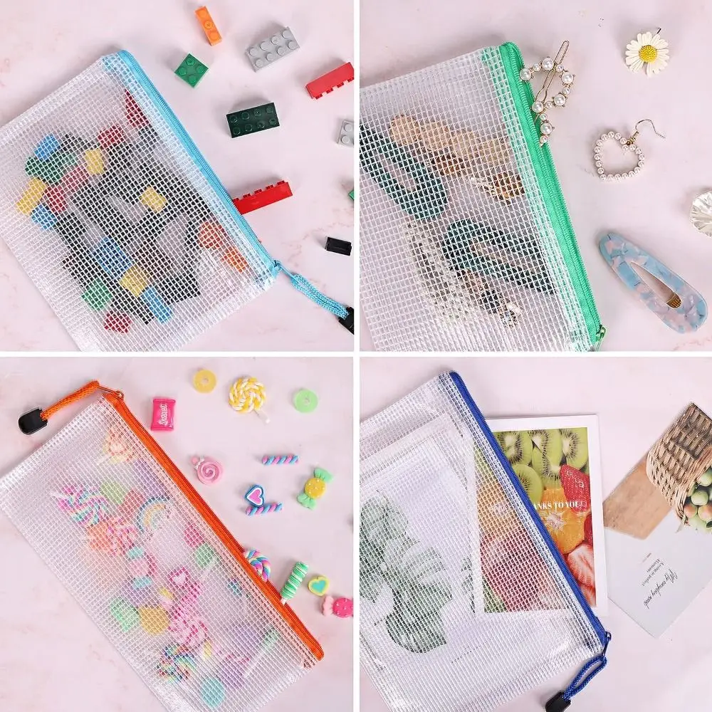 Cosmetic Makeup Bags Mesh Zipper Pouch Document Organiser Large Capacity File Folders Pouch Waterproof Plastic File Organizer