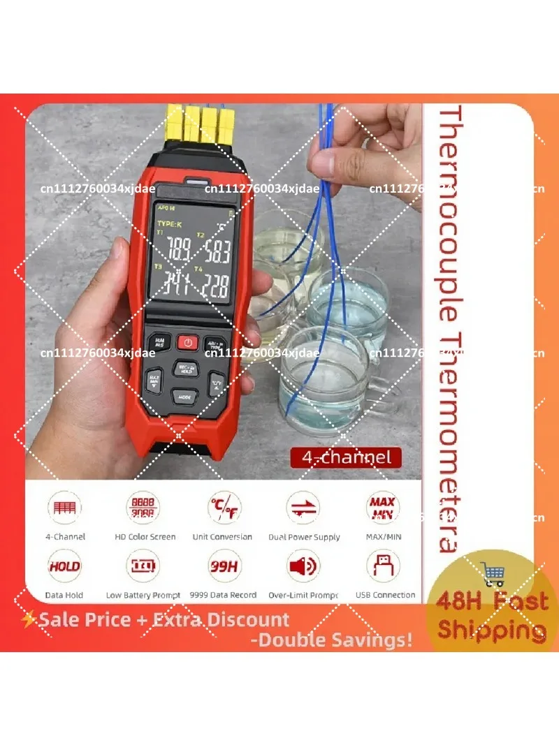 4-Channel K/J/T Thermocouple Thermometer High Precision Handheld USB Data Logger 5000 Records HVAC Appliance