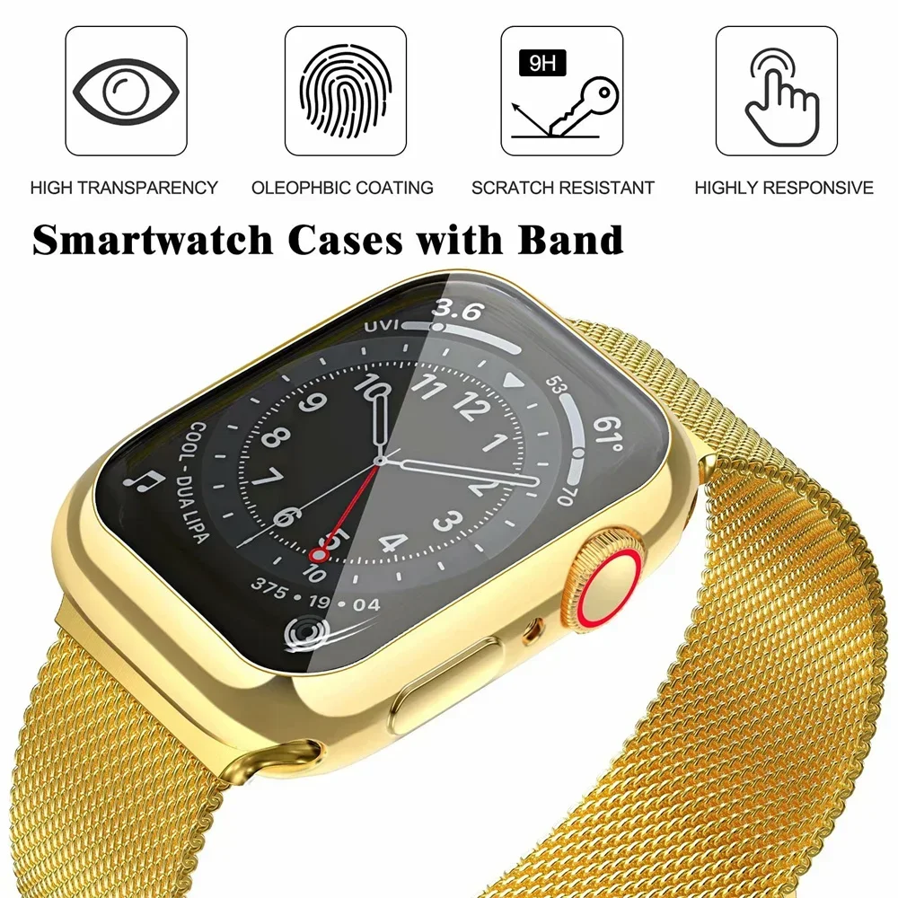 Case+Milanese Loop For Apple Watch Band 44mm 38mm-42mm-40mm Metal Magnetic bands iwatch Series 9 8 7 6 5 4 3 SE 45mm 41mm Strap